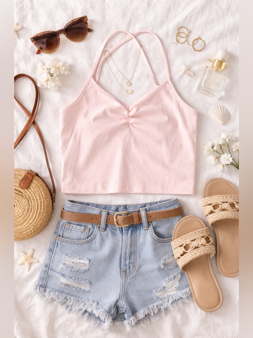 Francesca’s Mi Ami Blush Pink Strappy Crop Tank Top Size M